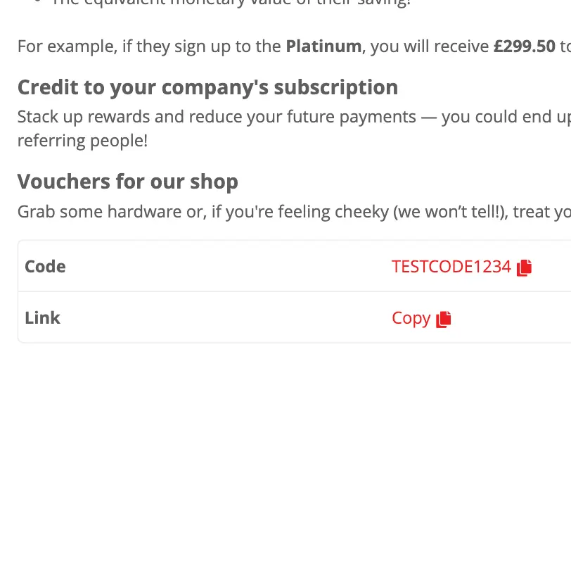 Screenshot of Inspect7® web portal showing the Referrals page links and code